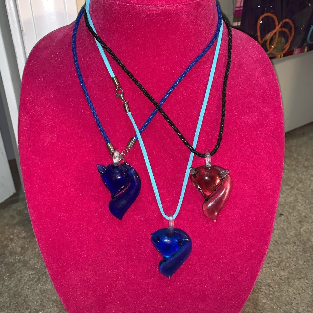 Glass fox necklace handmade foxy